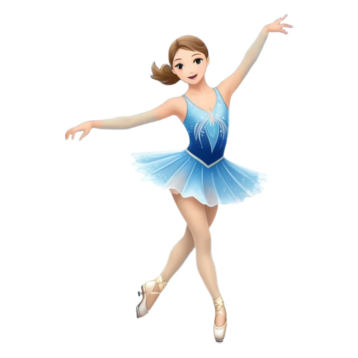 An icon showing a graceful figure skater mid-spin on a sparkling ice rink, wearing an elegant costume. The background features festive arena lights, snowflakes, and cheering spectators. Transparent background captures the beauty, artistry, and elegance of figure skating. sticker