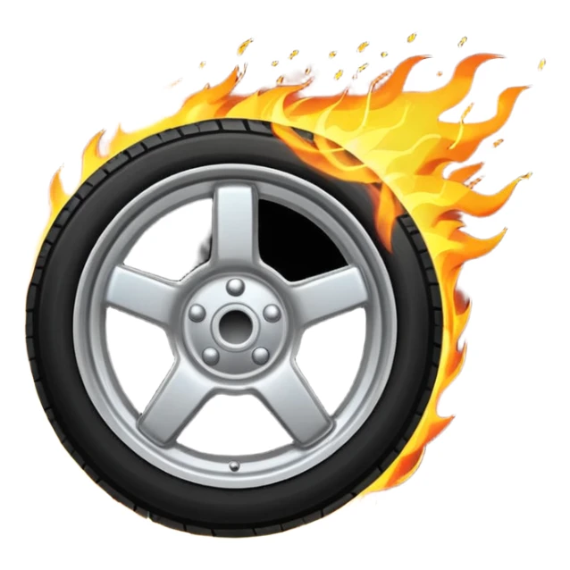 a car wheel on fire with sparks flying from underneath sticker