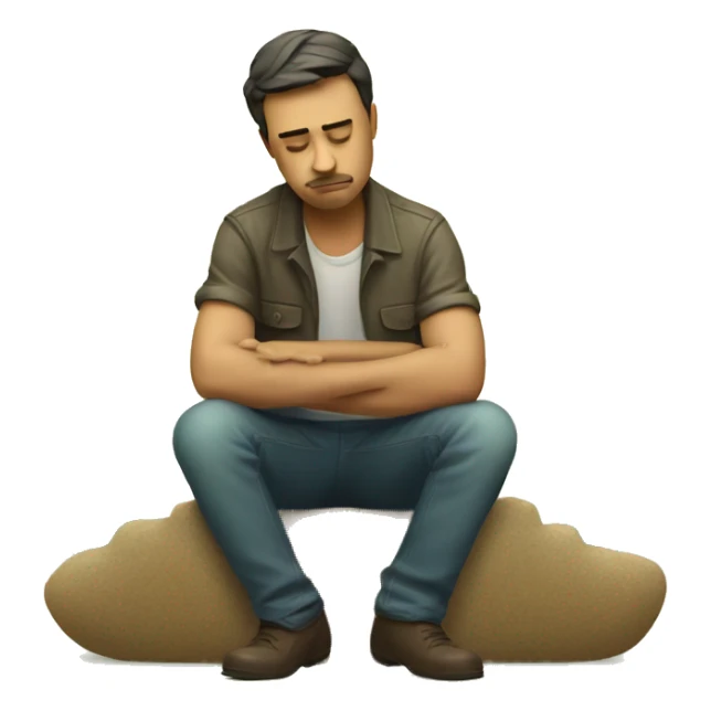 sad man sitting on little cactus sticker