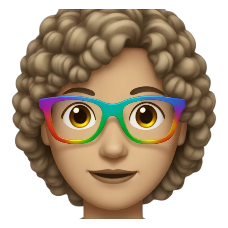 brown hair white woman rainbow glasses sticker