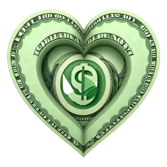 A heart made of dollar bills sticker