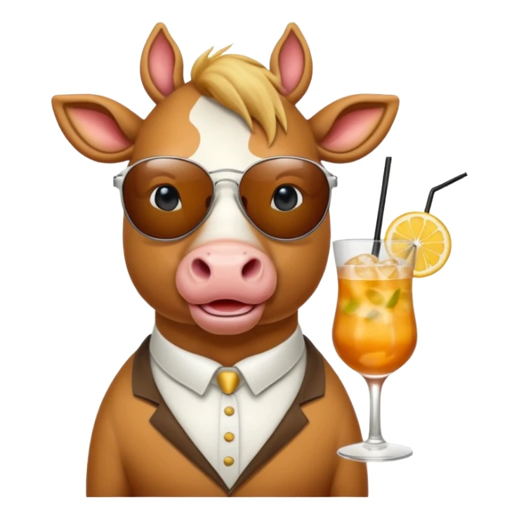Eine Kuh mit einer Sonnenbrille auf einem Cocktail in der Hand auf einem Pferd sticker