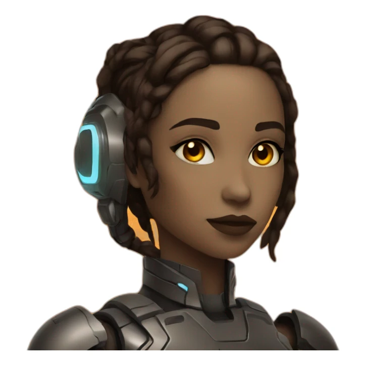 Cyborg girl orange neon light dark brown hair sticker