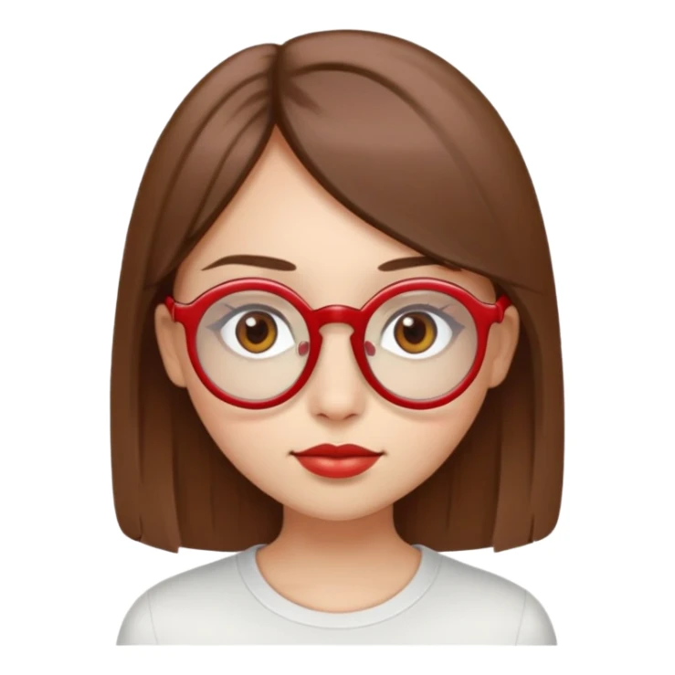 brown eyes, brown stright hair, red almost circular eyeglasse,s wide nose white tan, full lips round eyes. a girl  sticker