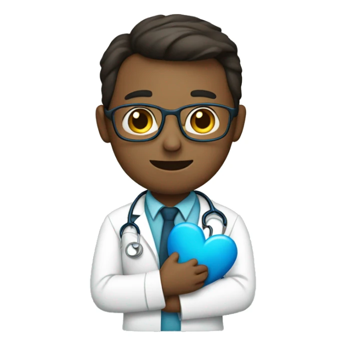 Doctor holding a blue heart  sticker
