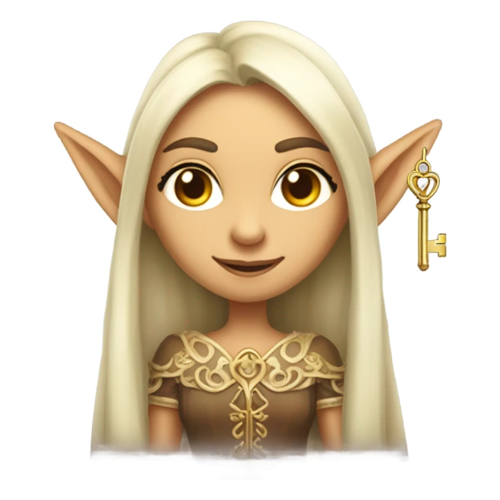 an elf woman login holding a big key sticker