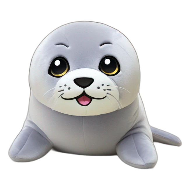 baby seal plushie with sparkling eyes, cute, gray. sticker