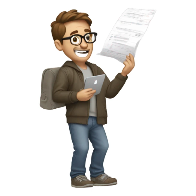 make the emoji in the same style as apple emojis. And the emoji should be a white man collecting emails and in the background it rains emails sticker