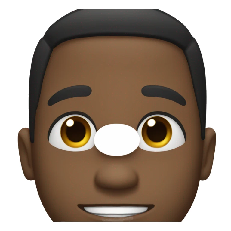 black male with short black hair, average sized nose, gap in front top two teeth sticker