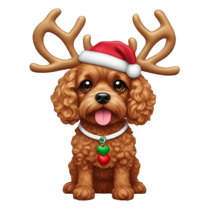 ruby red toy cavoodle dressed up as rudolph the reindeer sticker