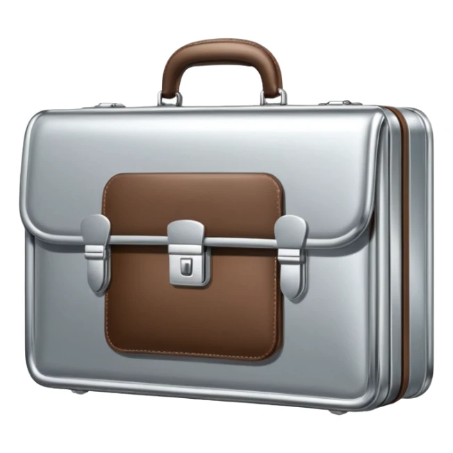 A luxury briefcase emoji made of polished silver chrome, smooth rectangular shape, metallic reflections, minimal high-end design, swag business aesthetic, iOS emoji style, centered, clean white background
 sticker