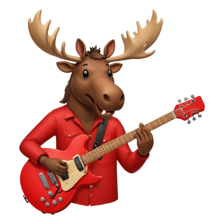 A evil moose headed man with a red electric guitar. The guitar should be pointing directly in the air. And the moose man should look evil and intimidating. sticker