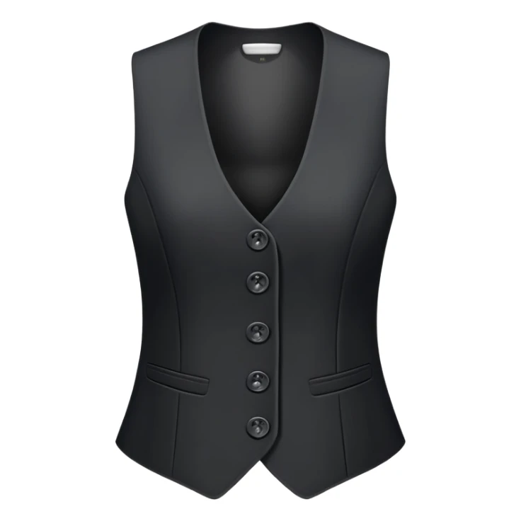 just a black women's vest garment with 3 buttons, no background, no model, only the clothing item sticker