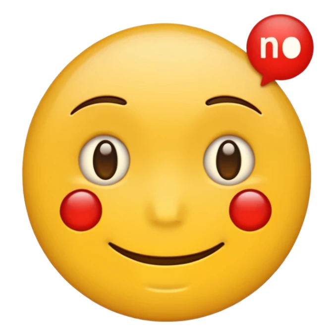 iPhone emoji with text message saying no not smiling and no red dots in dace but a text message sticker