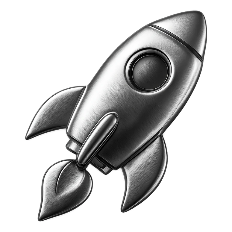 icon of a rocket with reflective metallic chrome finish sticker
