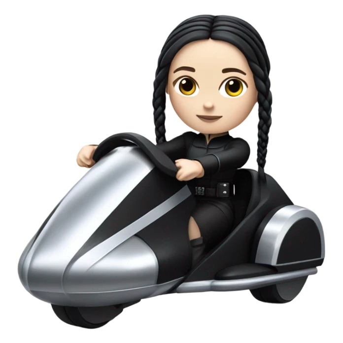 Wednesday Addams piloting a Jumpspeeder anti-gravity repulsorlift swoop sticker