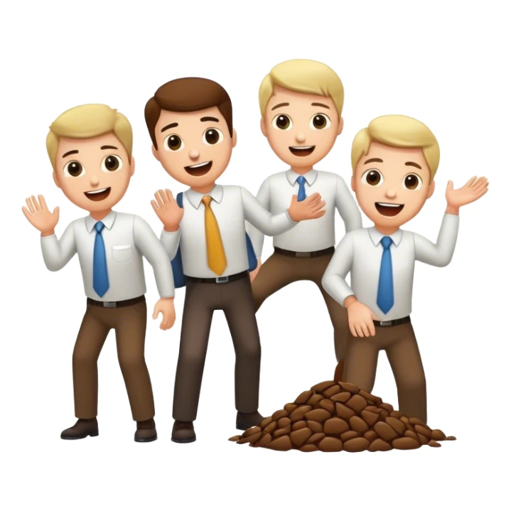 Poop flying everywhere executives trying to catch it a worker laughing l sticker
