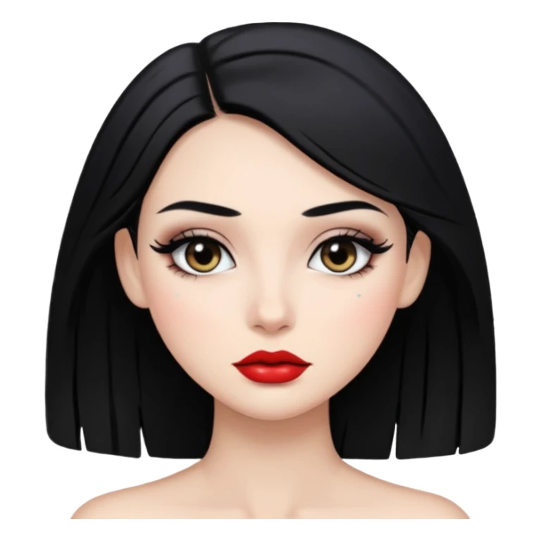 girl with black hair long makeup pretty not so red lips sticker