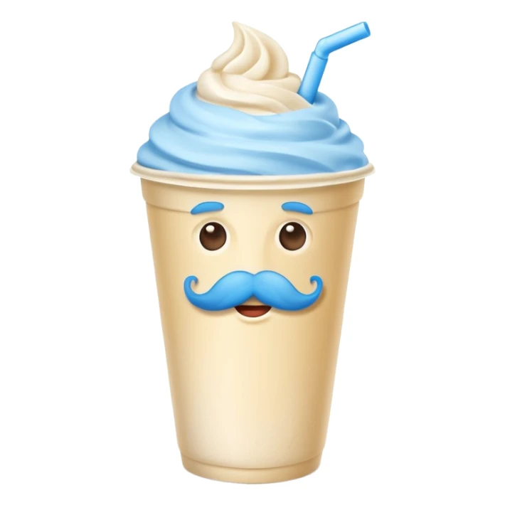 milkshake in a paper cup with blue mustache sticker