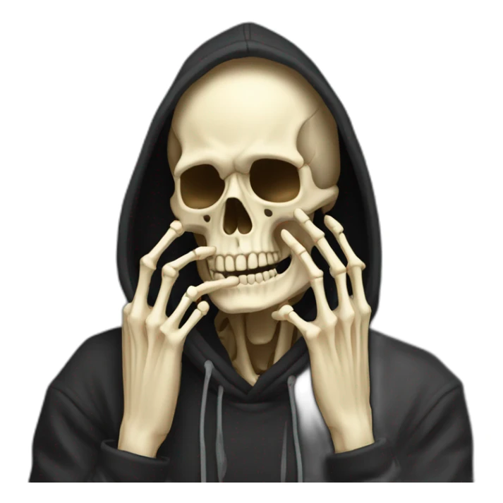 Realistic skeleton with skeleton hands in black hoodie  get facepalm sticker