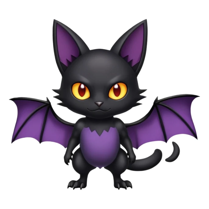 black bat-cat-Litten-Noibat-Fakémon-hybrid-creature (full body) sticker
