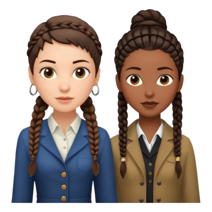 white woman brunette with a pixie hairstyle and black woman with long braids with masculine clothes sticker