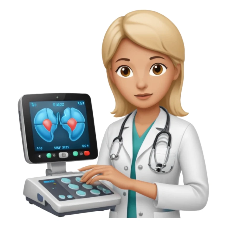 female doctor and ultrasound technician adjusting knobs on an ultrasound machine sticker