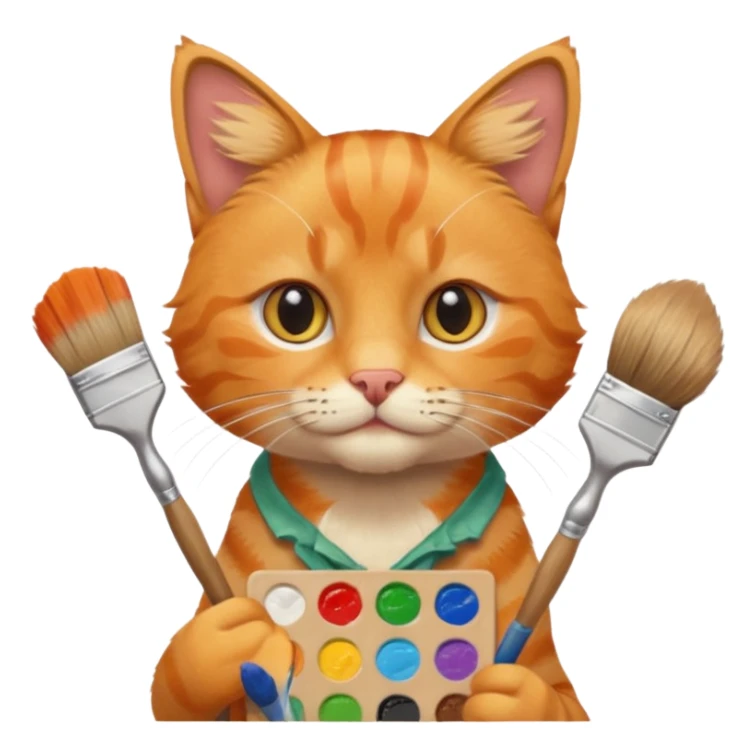 A cat holding brushes and a colour pallete because he is an artist sticker