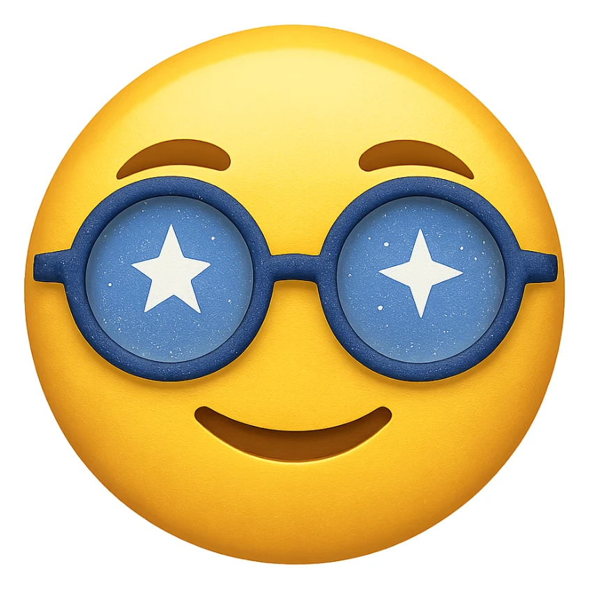yellow face with blue wizard glasses emoji, digital illustration sticker