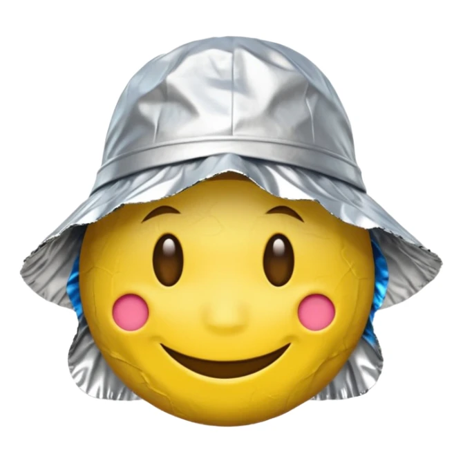 Yellow emoji smiley face wearing homemade tinfoil hat sticker