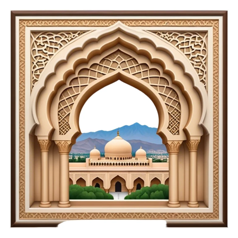Cinematic Realistic Alhambra Landmark Emoji, capturing the intricate Moorish architecture, ornate arches. sticker