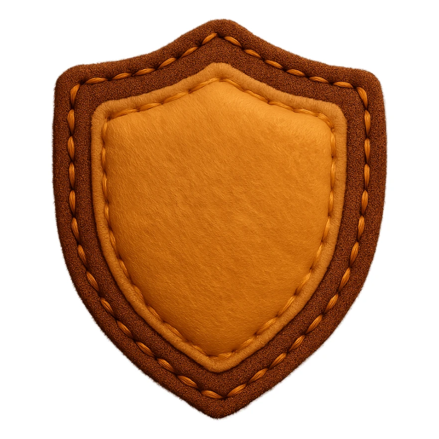 <StylePrompt>
  <Name>Felt Appliqué Plush Style</Name>
  <Description>A soft, handcrafted look inspired by plush felt fabric with visible stitching and a padded 3D texture, rendered on a solid black background.</Description>
  <VisualProperties>
    <Material>Felt</Material>
    <Texture>Soft, fuzzy, with slight fiber detail</Texture>
    <Stitching>
      <Type>Thick thread</Type>
      <Color>Orange or slightly darker tone than fabric</Color>
      <Pattern>Uniform running stitch along outer edge</Pattern>
    </Stitching>
    <Padding>High, plush-like 3D depth</Padding>
    <Edges>Rounded corners</Edges>
    <ColorPalette>
      <Primary>Warm yellow/orange tones</Primary>
      <Accent>Brown or dark orange for facial features and outline</Accent>
      <Background>Black</Background>
    </ColorPalette>
  </VisualProperties>
  <Rendering>
    <Lighting>Soft, even studio lighting</Lighting>
    <Shadows>Subtle drop shadows for depth</Shadows>
    <Perspective>Flat front-facing, symmetrical if applicable</Perspective>
  </Rendering>
  <Applicability>
    <SubjectType>Any object, animal, or letterform</SubjectType>
    <OutputFormat>Icon, emoji, patch-style graphic</OutputFormat>
  </Applicability>
</StylePrompt>

{subject} = shield sticker