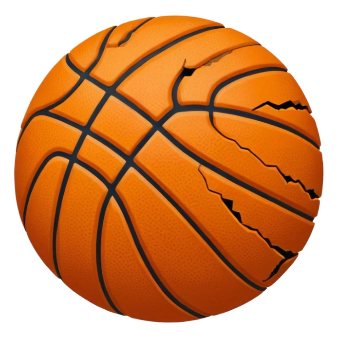 destroyed basketball, ripped and flat, showing wear and tear sticker