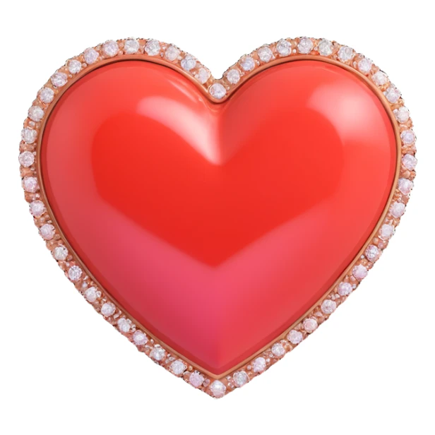 tiny red heart with a bow, pastel red enamel, sparkling gems, soft glowing effect sticker
