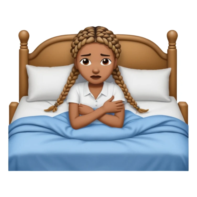 Black woman with braids in a big king size bed by herself crying sticker