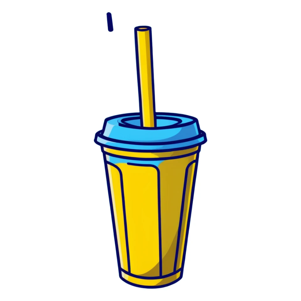 napkins, soda straws, yellow disposable cup sticker