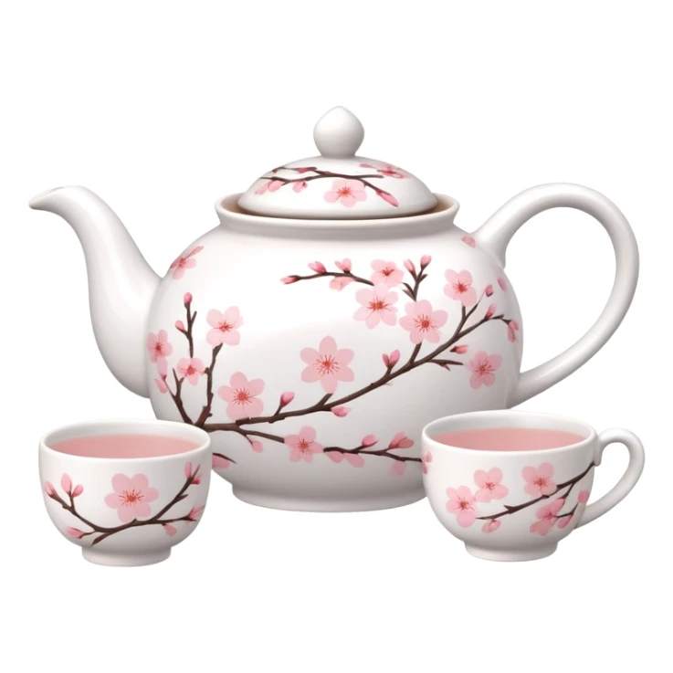 Cute Pastel pink and white Cherry Blossom Sakura Tea Set sticker