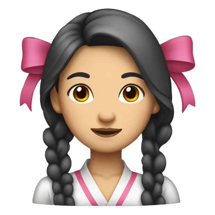 asian woman with long curvy hair with a bow sticker