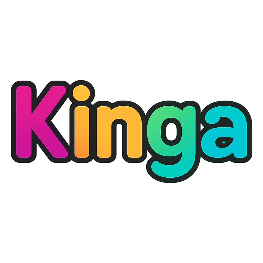 Kinga name in colorful gradient modern font with dark outline, transparent background, in the style of sample images sticker