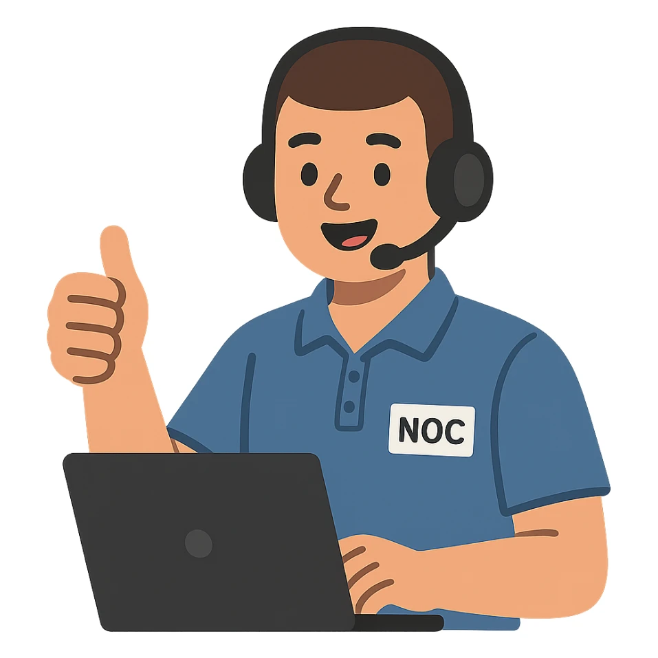 flat toon style NOC technician giving a thumbs up sticker