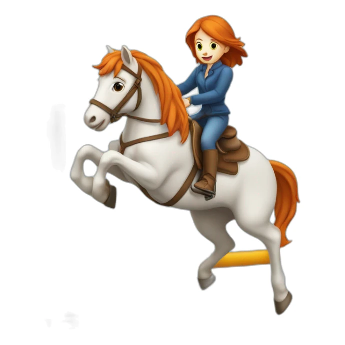 Fille rousse sur un cheval qui saute un obstacle sticker