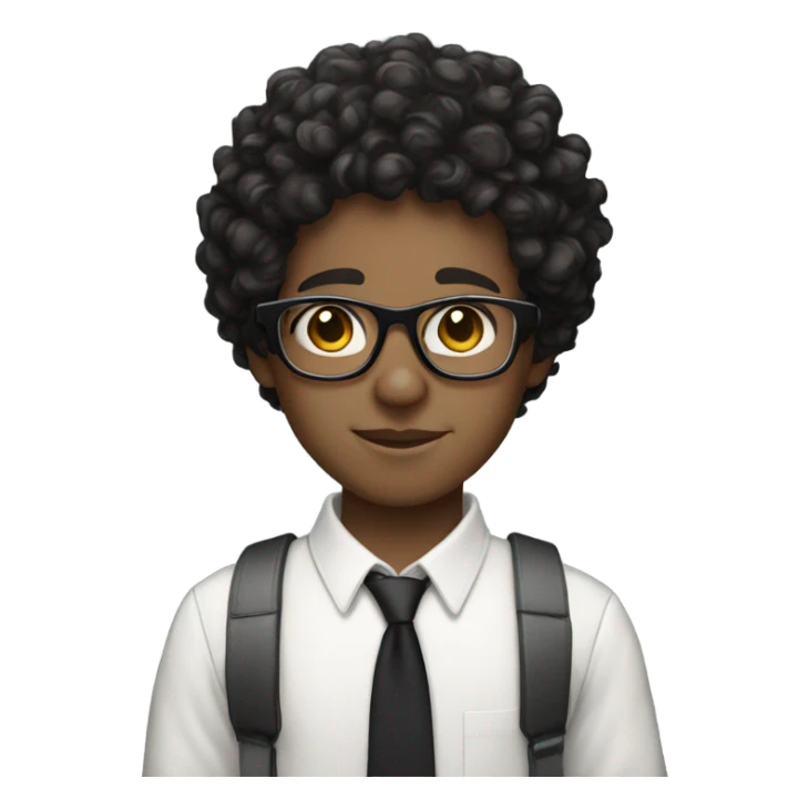 short black curly hair, light skin, glasses boy sticker