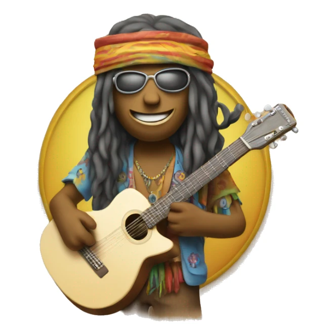 anthropomorphic hippie guitar, showing a sign of peace sticker