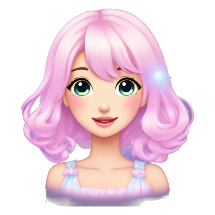 Gorgeous pastel anime style lady blushing nebula gradient sparkle face dreamy idol model colorful shiny stars galaxy kawaii cottagecore pearly petite simplistic aesthetic trending style sticker