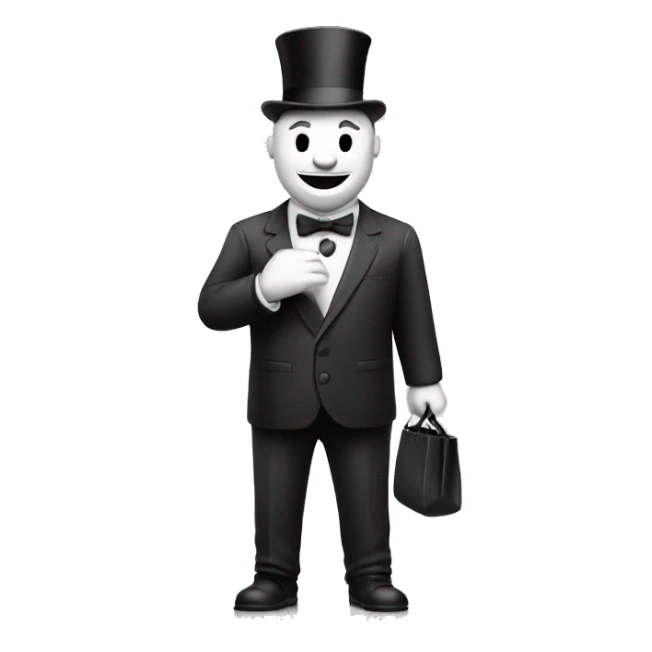 A monopoly man holding a money bag black and white style sticker