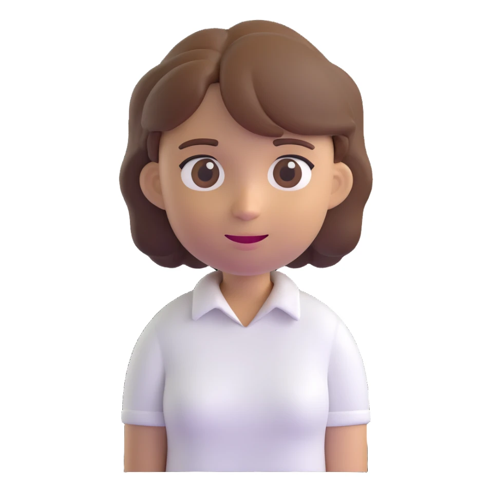 3D emoji style character with short tousled brown hair, neutral expression, light skin, white shirt sticker