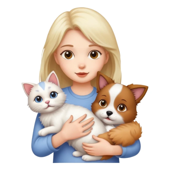 Girl holding a cat and a dog sticker