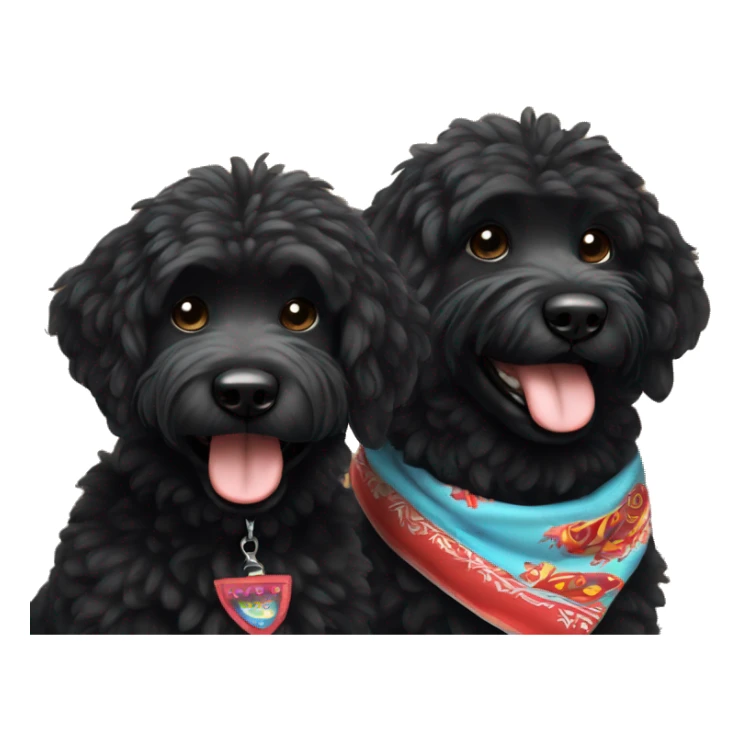 2 BLACK Groodles with a big smile. Also with a bandanna around its neck. Both Dogs need to be all black fur sticker
