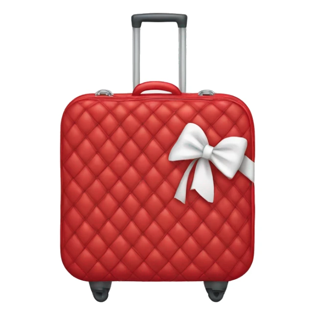 Red quilted luggage with a white bow  sticker