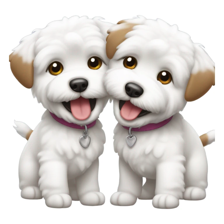 Two dogs, one brown one white, both Bichon Frisé, smiling and dancing  sticker
